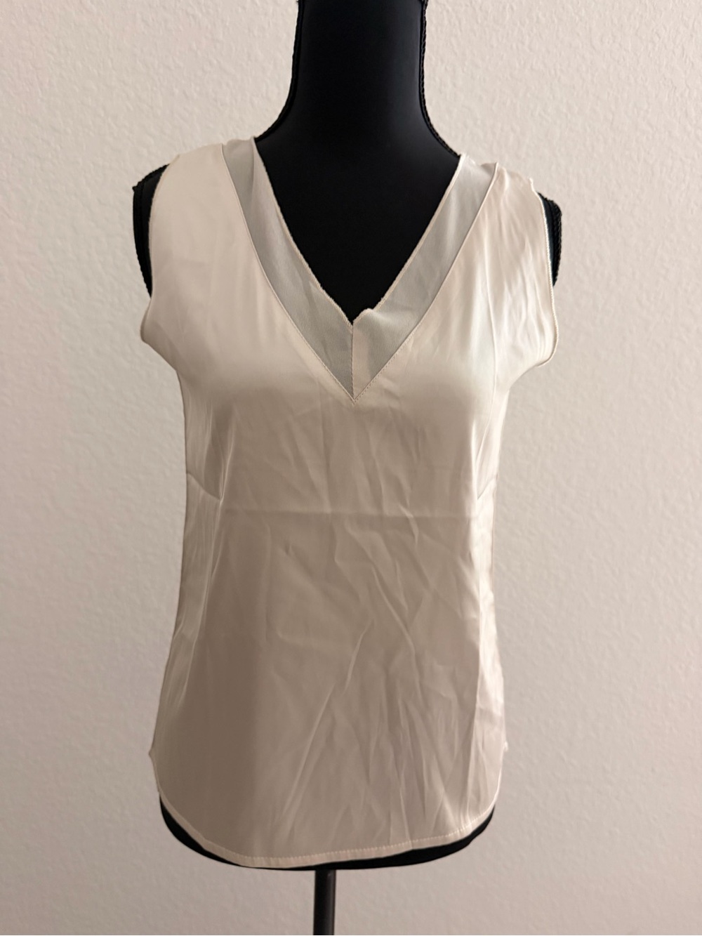 NWOT Satin V-Neck Sleeveless Tank Top | Mesh Panel Cami Blouse